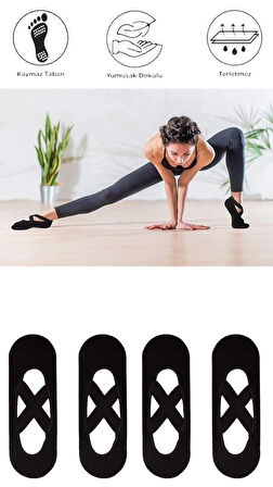 4 Adet Bayan Kaydırmaz Tabanlı Yoga Pilates Fitness Dans ve Spor Çorabı