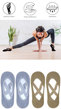 4 Adet Bayan Kaydırmaz Tabanlı Yoga Pilates Fitness Dans ve Spor Çorabı