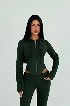 Haki Pointelle Tracksuit Takım ATE-3533