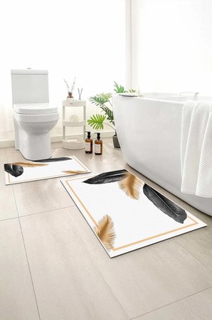 2 li Banyo Paspası, Yumuşak Banyo Halısı, Kaymaz Tabanlı, Yıkanabilir - 60x100 - 50 x60