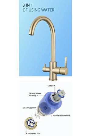 Mutfak Evye Bataryası Dual Flow Su Arıtma Çıkışlı Spiralli Fiskiyeli 7 Yıl Garantili Ithal Mat Gold