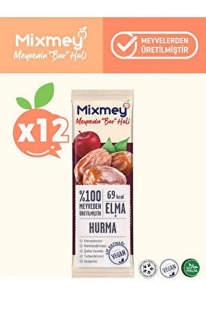 Mixmey Hurma Meyve Bar 12 Adet | Vegan, Glutensiz Sağlıklı Atıştırmalık - 20gr X 12 Adet