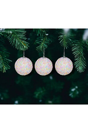 Yılbaşı Süsü Renkli Şekerli 3'lü Top 8 cm