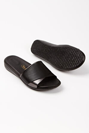 Artı-Artı020-5000-4 Ortopedik Topuk Dikeni Destekli Kadın Siyah Platin Terlik