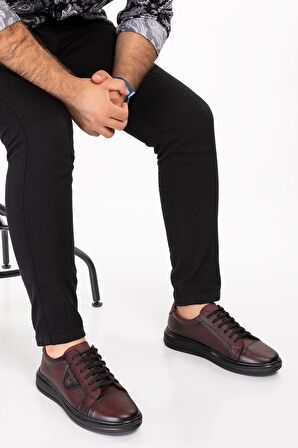 Shoeter-M1646 Hakiki Deri Ortopedik Sneaker Bordo Ayayakkabı