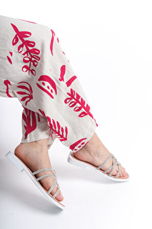 MİA026-1601 Günlük Kadın Taşlı Somon Tatil Terliği