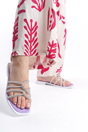 MİA026-1601 Günlük Kadın Taşlı Mor Tatil Terliği