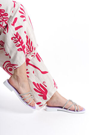 MİA026-1601 Günlük Kadın Taşlı Mor Tatil Terliği