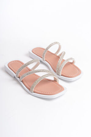 MİA026-1602 Günlük Kadın Taşlı Somon Tatil Terliği