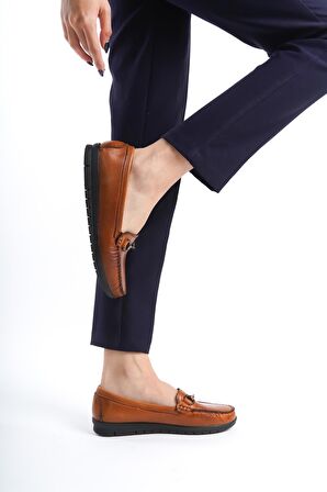 Artı-Artı014-BB-501-T Hakiki Deri Ortopedik Kadın Taba Babet Ayakkabı