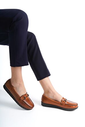 Artı-Artı014-BB-501-T Hakiki Deri Ortopedik Kadın Taba Babet Ayakkabı