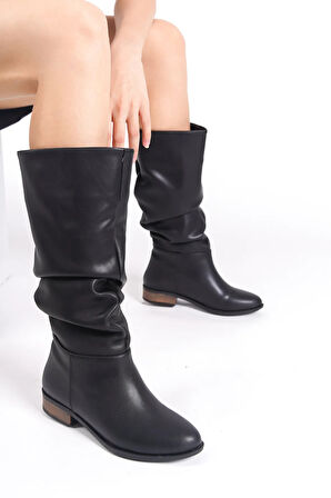 Artı-Artı006-0144  Kadın Günlük Körüklü Siyah Cilt Binici Çizme