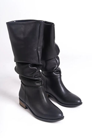 Artı-Artı006-0144  Kadın Günlük Körüklü Siyah Cilt Binici Çizme