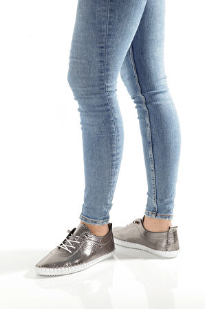 MİA027-1802 Hakiki Deri Kadın Günlük Ortopedik PLATİN Spor Babet Ayakkabı