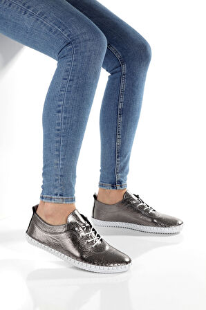 MİA027-1802 Hakiki Deri Kadın Günlük Ortopedik PLATİN Spor Babet Ayakkabı