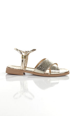 MİA028-3010 Hakiki Deri Kadın Günlük Konforlu ALTIN Tatil Sandalet