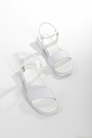 MİA028-3011 Hakiki Deri Kadın Günlük Konforlu BEYAZ Tatil Sandalet