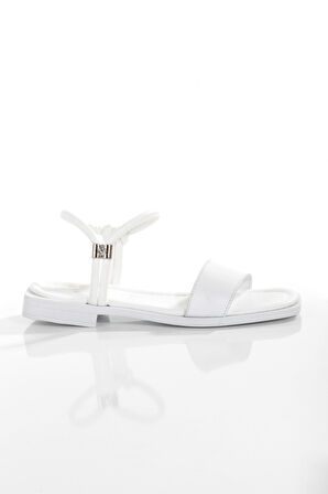 MİA028-3011 Hakiki Deri Kadın Günlük Konforlu BEYAZ Tatil Sandalet