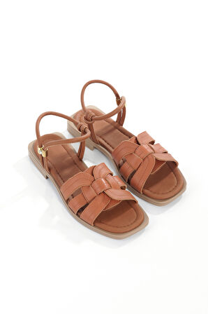 MİA028-3012 Hakiki Deri Kadın Günlük Ortopedik TABA Tatil Sandalet