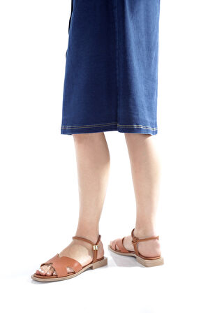 MİA028-3013 Hakiki Deri Kadın Günlük Ortopedik TABA Tatil Sandaleti