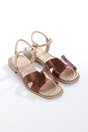 MİA028-3013 Hakiki Deri Kadın Günlük Ortopedik BRONZ Tatil Sandaleti