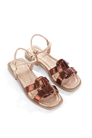 MİA028-3014 Hakiki Deri Kadın Günlük Ortopedik BRONZ Tatil Sandalet