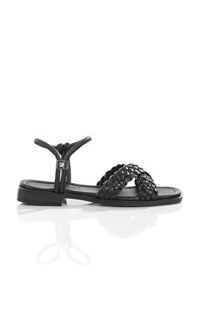 MİA026-1560 Kadın Siyah El Örgülü Abiye Günlük-Düğün-Eğlence-Tatil Sandaleti