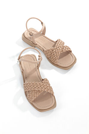 MİA026-1560 Kadın Nut El Örgülü Abiye Günlük-Düğün-Eğlence-Tatil Sandaleti