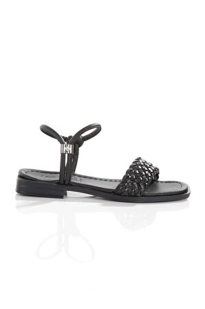 MİA026-1561 Kadın SİYAH El Örgülü Abiye Günlük-Düğün-Eğlence-Tatil Sandaleti