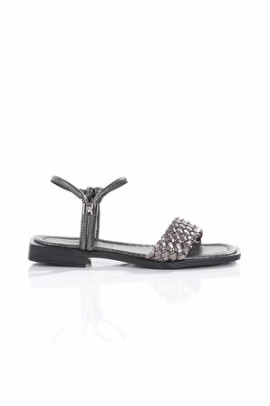 MİA026-1561 Kadın PLATİN El Örgülü Abiye Günlük-Düğün-Eğlence-Tatil Sandaleti