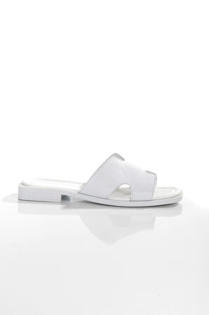 MİA028-1022 Hakiki Deri Kadın Günlük-Düğün-Eğlence-BEYAZ Tatil Terliği 