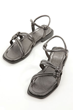 MİA026-1571 Kadın Taşlı Abiye Günlük-Düğün-Eğlence-PLATİN Tatil  Sandaleti