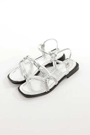 MİA026-1571 Kadın Taşlı Abiye Günlük-Düğün-Eğlence-GÜMÜŞ Tatil  Sandaleti