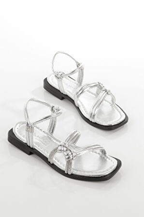 MİA026-1571 Kadın Taşlı Abiye Günlük-Düğün-Eğlence-GÜMÜŞ Tatil  Sandaleti