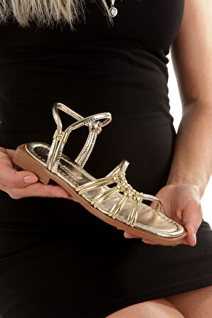 MİA026-1510Kadın Taşlı Abiye Günlük-Düğün-Eğlence-ALTIN Tatil Sandaleti