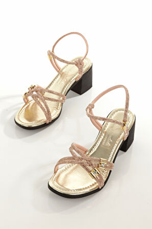 MİA100-Tpk-1117  RAHAT TAŞLI ABİYE  Günlük-Düğün-Eğlence-Tatil ALTIN Topuklu Ayakkabı