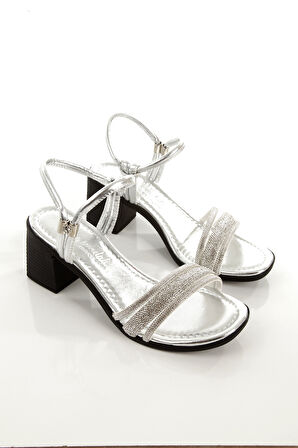 MİA100-Tpk-1119  RAHAT TAŞLI ABİYE  Günlük-Düğün-Eğlence-Tatil  GÜMÜŞ Topuklu Ayakkabı