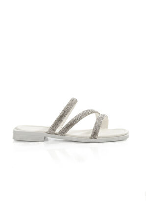 MİA026-1610 Kadın Günlük Taşlı Bantlı BEYAZ Tatil Terliği