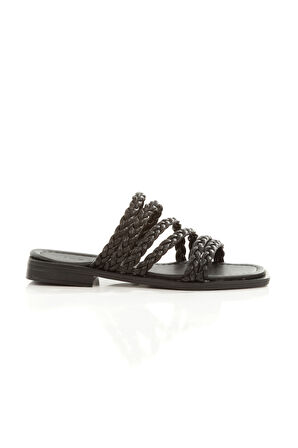 MİA026-1606 Günlük Kadın El Örgülü SİYAH Tatil Terliği