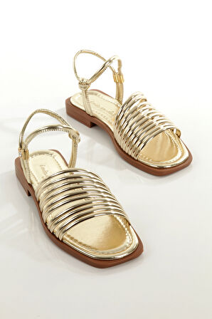 MİA026-1565 Kadın Çoklu Biyeli  Abiye Günlük-Düğün-Eğlence-ALTIN Tatil Terliği