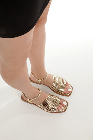 MİA026-1565 Kadın Çoklu Biyeli  Abiye Günlük-Düğün-Eğlence-ALTIN Tatil Terliği