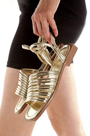 MİA026-1565 Kadın Çoklu Biyeli  Abiye Günlük-Düğün-Eğlence-ALTIN Tatil Terliği