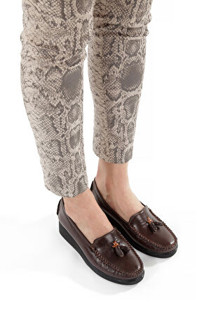 Artı-Artı001-7475-501 Hakiki Deri Ortopedik  Kadın Bağsız Kahverengi Roc Ayakkabı