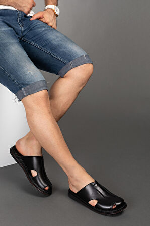 Gondol Hakiki Deri Önü Kapalı Yumusak Taban Terlik kml.103