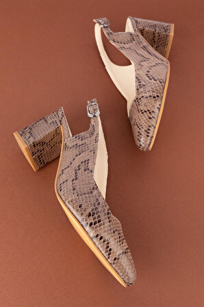 Gondol Kadın Hakiki Deri Yılan Desenli Topuklu Ayakkabı şhn.709