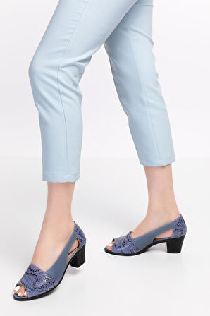 Gondol Hakiki Deri Yılan Desen Ayrıntılı Topuklu Ayakkabı vdt.261