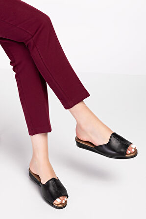 Gondol Kadın Hakiki Deri Şık Rahat Ev Terliği kayaş.132