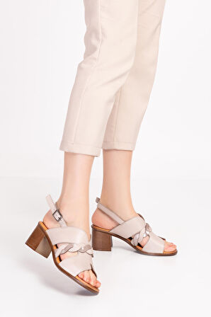 Gondol Hakiki Deri Örgü Topuklu Sandalet   iz.645