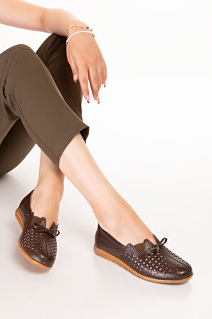 Gondol Hakiki Deri Ortopedik Taban Günlük Ayakkabı   esfa.2605 - Kahverengi - 41