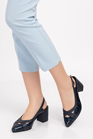 Gondol Hakiki Deri Yılan Desen Ayrıntılı Topuklu Ayakkabı şhn.0738